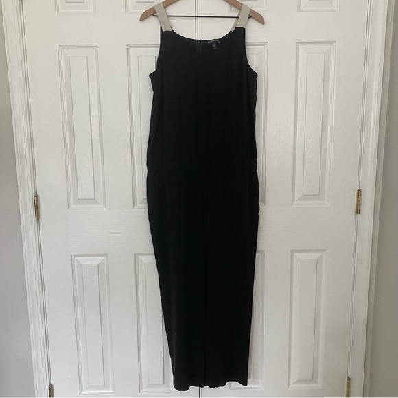 Eileen Fisher Black Silk Georgette Crepe Drawstring Jumpsuit - Picture 2 of 12